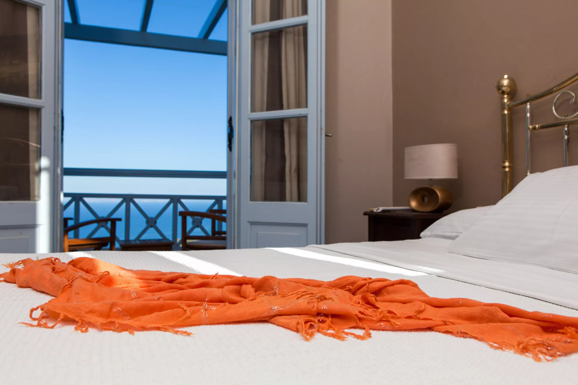 Standard studio interior with desk and access to outdoor space